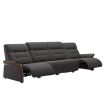 Stressless Mary Reclining Sofa 4 Seater in Paloma Rock Leather with Teak Wood Finish on the Arms