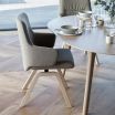 Stressless Mint Large Dining Chair with Arms, Low Back and D200 Legs in Silva Light Beige fabric and Whitewash timber