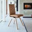 Stressless Rosemary Medium Dining Chair with Low Back and D200 Legs in Paloma Taupe leather and Oak timber