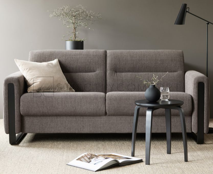 Stressless Fiona Sofa in Daisy Brown Fabric featuring Wood finish on the arms