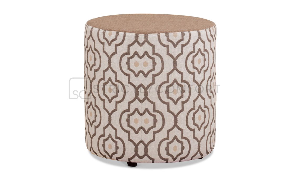 Oslo Round Ottoman featuring Warwick patterned fabric