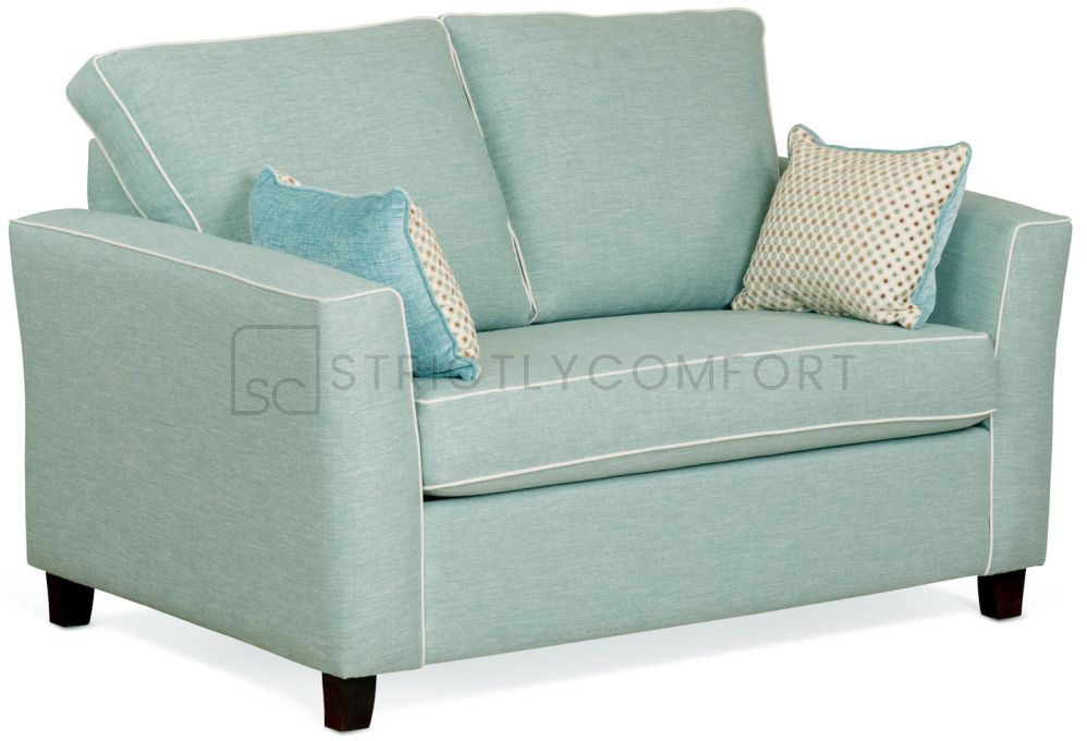 Caprice 2 seater single sofa bed featuring Warwick Keylargo Sky with Linen colour piping