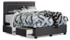 Elliot free standing bedhead behind Drawer storage base featuring profile fabric with studs