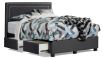 Elliot free standing bed head behind Drawer storage base featuring profile fabric with studs