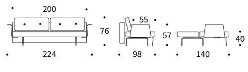 Recast Double Sofa Bed with Arms Dimensions